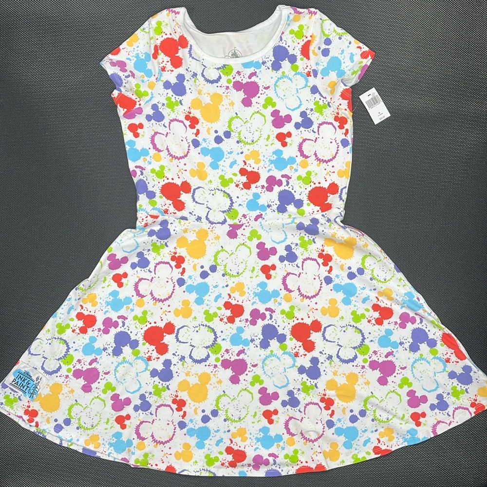 New Disney Parks Ink and Paint splatter Mickey head icon dress